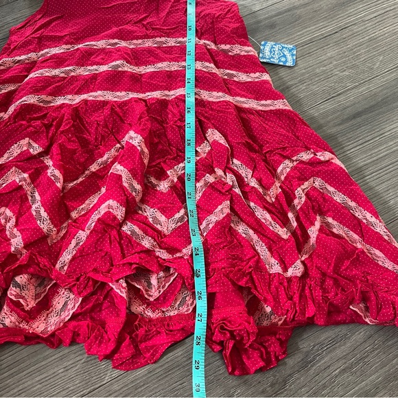 New Free People Red Pink Polka Dots Voile & Lace Boho Trapeze Mini Slip Dress XS - Picture 7 of 9